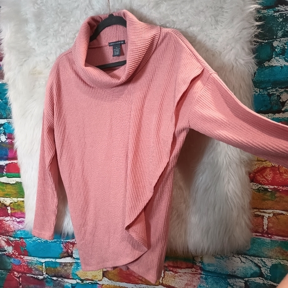 Chelsea and Theodore Pink Cowl Neck Long Sleeve Rib Sweater Size M - Picture 3 of 6